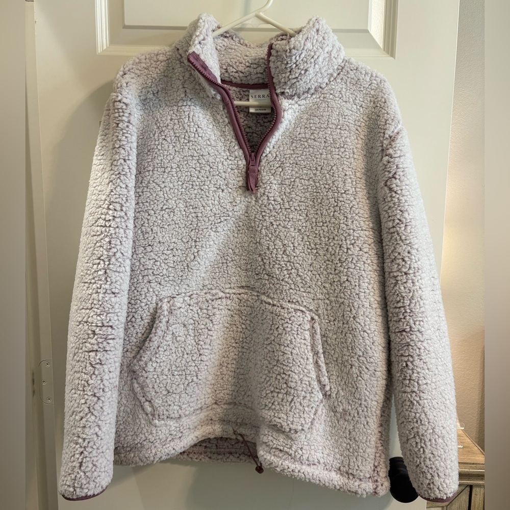 Serra Pink and White Sherpa Pullover